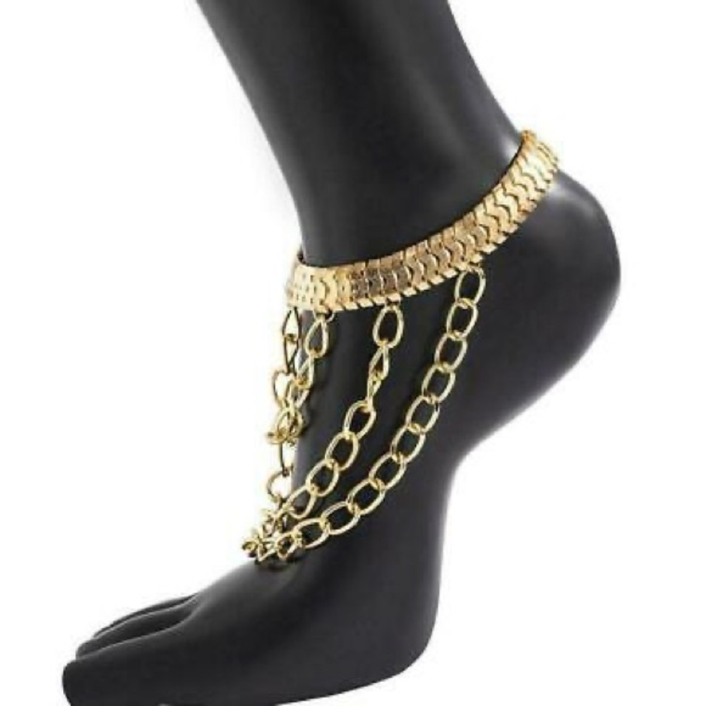 Anklet Gold Bracelet With 3 Multi-Layered Chains  W/Lobster Clasp Body Jewelry